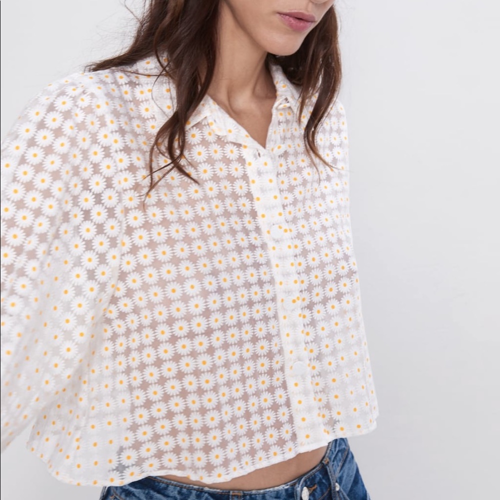 Zara floral cropped blouse sz M